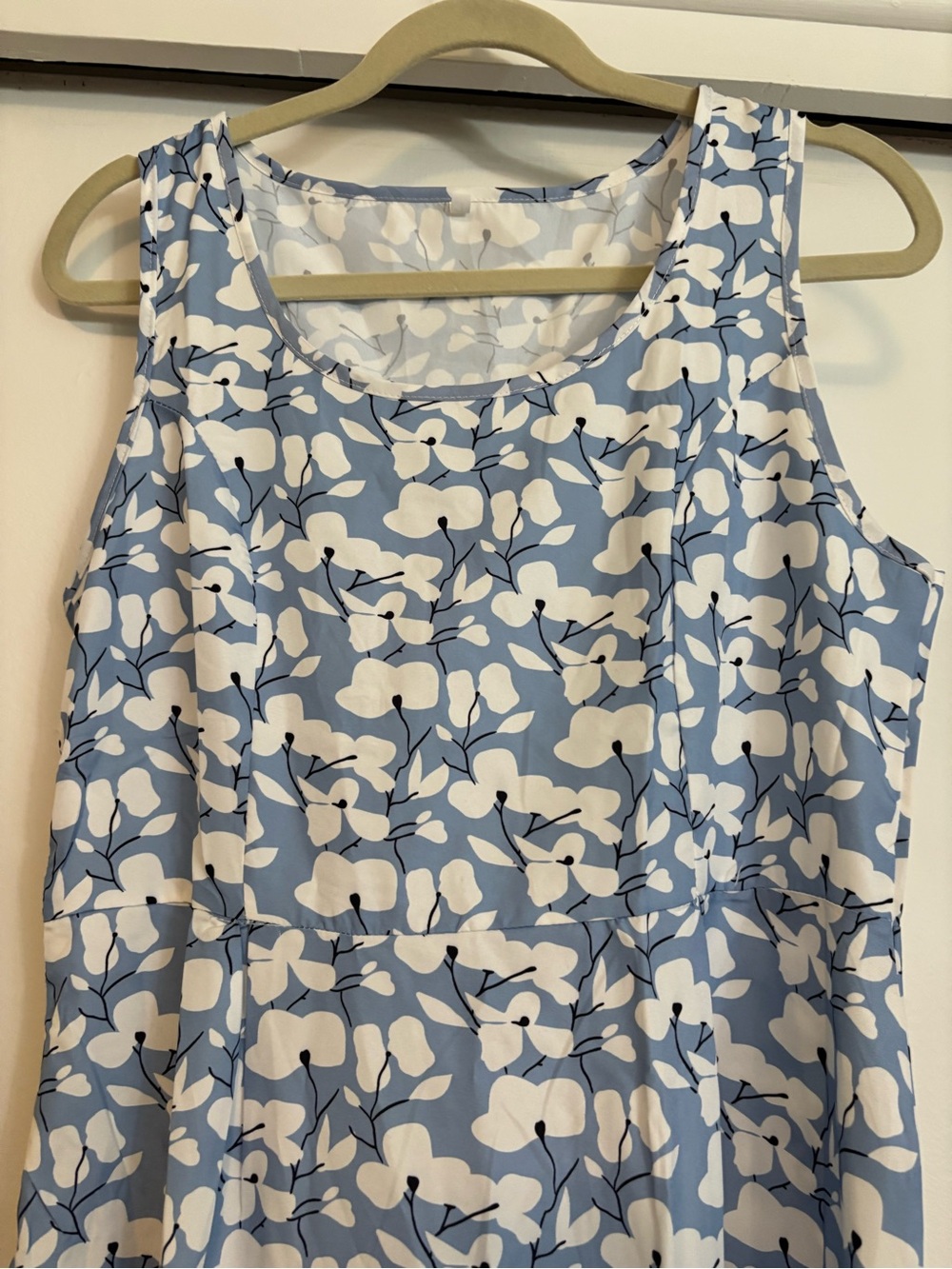 Sleeveless Blue and White Floral A-Line Dress - Picture 2 of 4